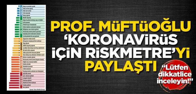 Prof. Müftüoğlu, koronavirüs için riskmetre paylaştı!
